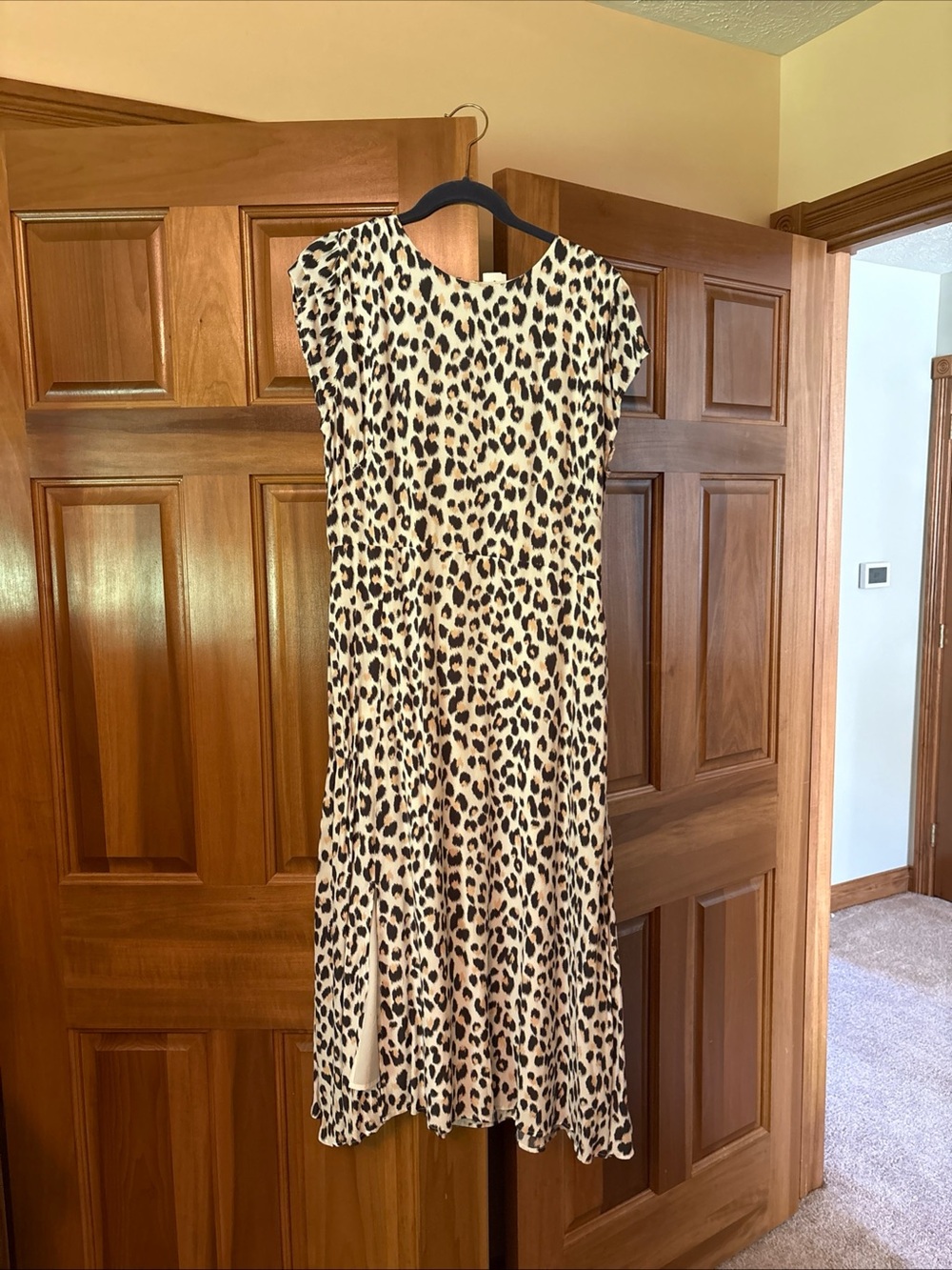LOFT Beige and Black Leopard Midi Dress